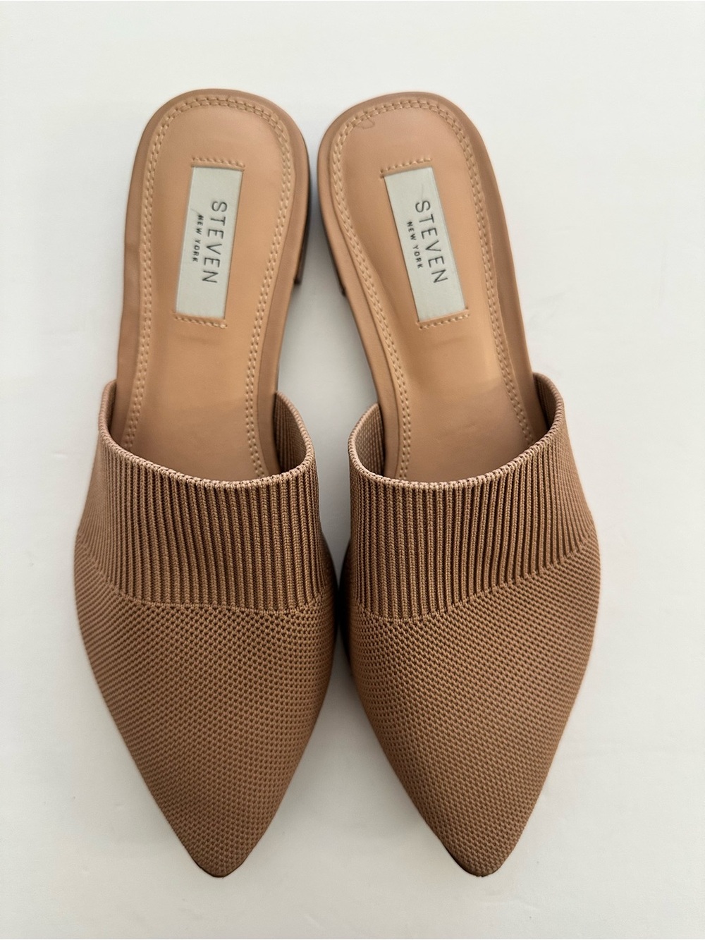 STEVEN New York Tan Pointed Knit Slip-On Mules